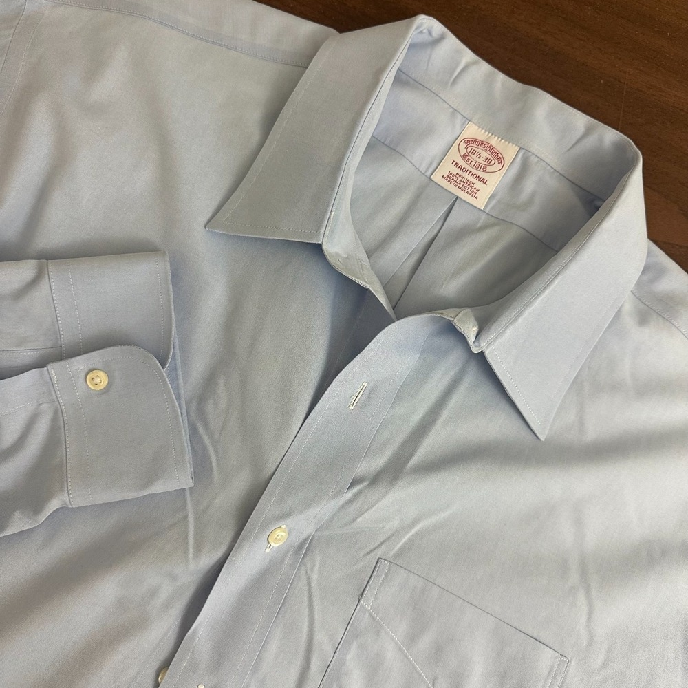 Brooks Brothers Dress Shirt Light Blue Traditional Supima Mens 18.5-38 Read